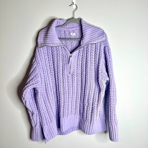 Aerie Cable Car Quarter Zip Chunky-Knit Crochet Cozycore Sweater Oversized Sz XL - Picture 2 of 5